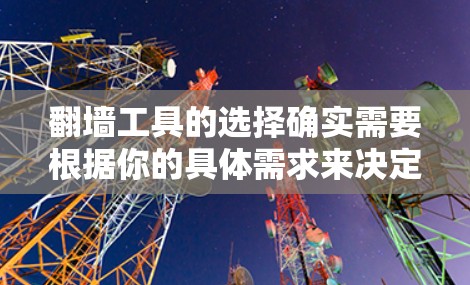 翻墙工具的选择确实需要根据你的具体需求来决定。以下是一些常见的翻墙工具推荐，供你参考